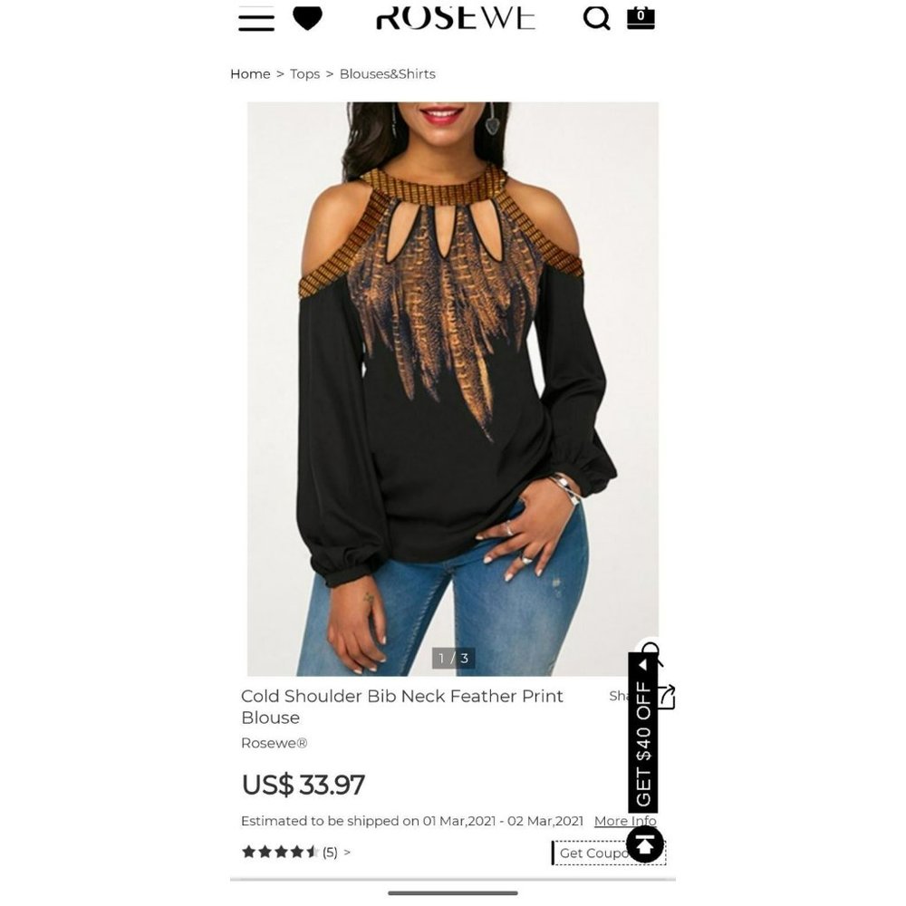 Beautiful Pixled Feather Cold Shoulder Blouse